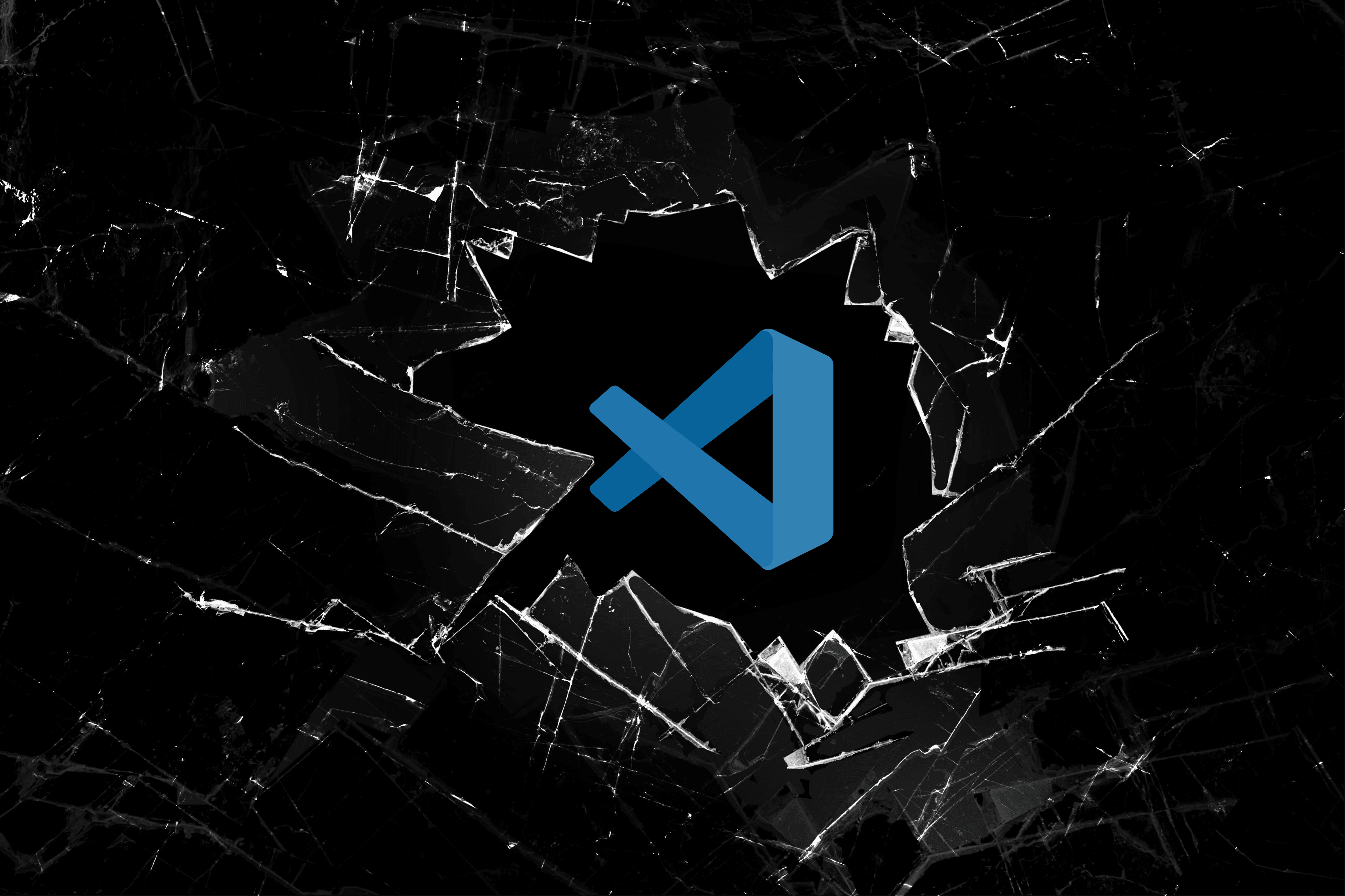 vscode logo behind broken glass