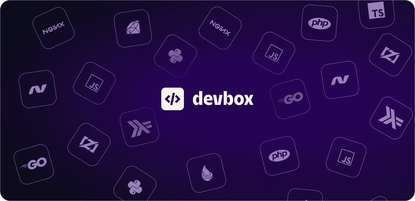 devbox at the title and logos of programming languages and tools in the background